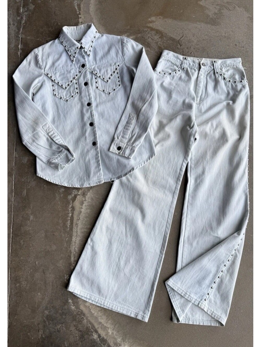 Vintage 70s International Boutique Denim Studded 2-Piece Outfit Women's